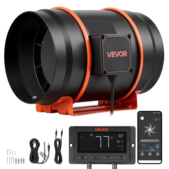 VEVOR Inline Duct Fan, 807 CFM 8 inch EC Motor Exhaust Ventilation Fan with 10-Speed, PWM Controller, App Control, Temperature Humidity Sensor, Cooling for Grow Tent