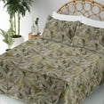 thumbnail image 3 of Ambesonne Leaves Greenery Fitted & Flat Sheet with Shams 4 Pcs Set, Tropical Leaf Boho, Queen, Olive Green Taupe, 3 of 5