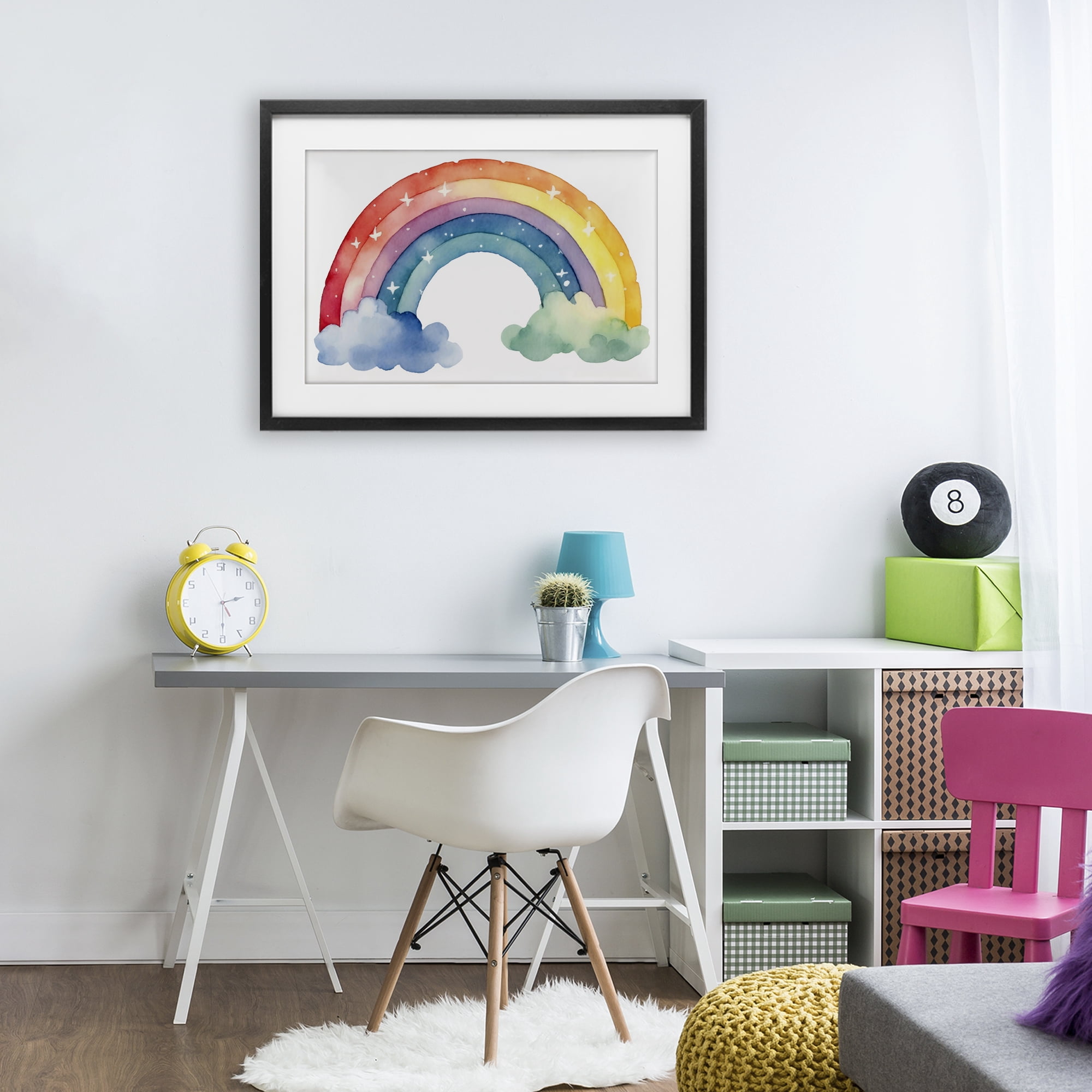 Stupell Industries Colorful Rainbow with White Stars Black Framed Print Under Glass, design by Creative Studio