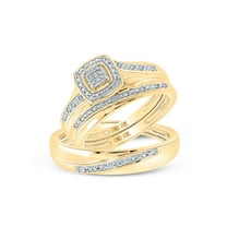 10kt Yellow Gold His Hers Round Diamond Square Matching Wedding Set 1/12 Cttw