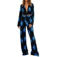 thumbnail image 2 of VISgogo - Conjunto de 2 piezas informales para mujer, manga larga, cuello en V profundo, cruzado, top corto y pantalones VISgogo moda, 2 of 9