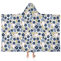 Blue Baseballs with Yellow Flowers Pattern Hooded Bath Towel，60"x35" for Ages 3 To 12 Kids, Quick Dry Lightweight Soft Microfiber Hood Beach Towel Cover Up for Kids