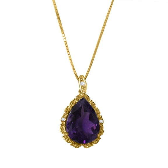 Mauli Jewels Engagement Necklace for Women 5.75 Carat Natural Pear Shape Amethyst & Diamond Pendant Yellow Gold-plated Prong-Setting 925 Sterling Silver With 18 Box Chain |Silver Chain