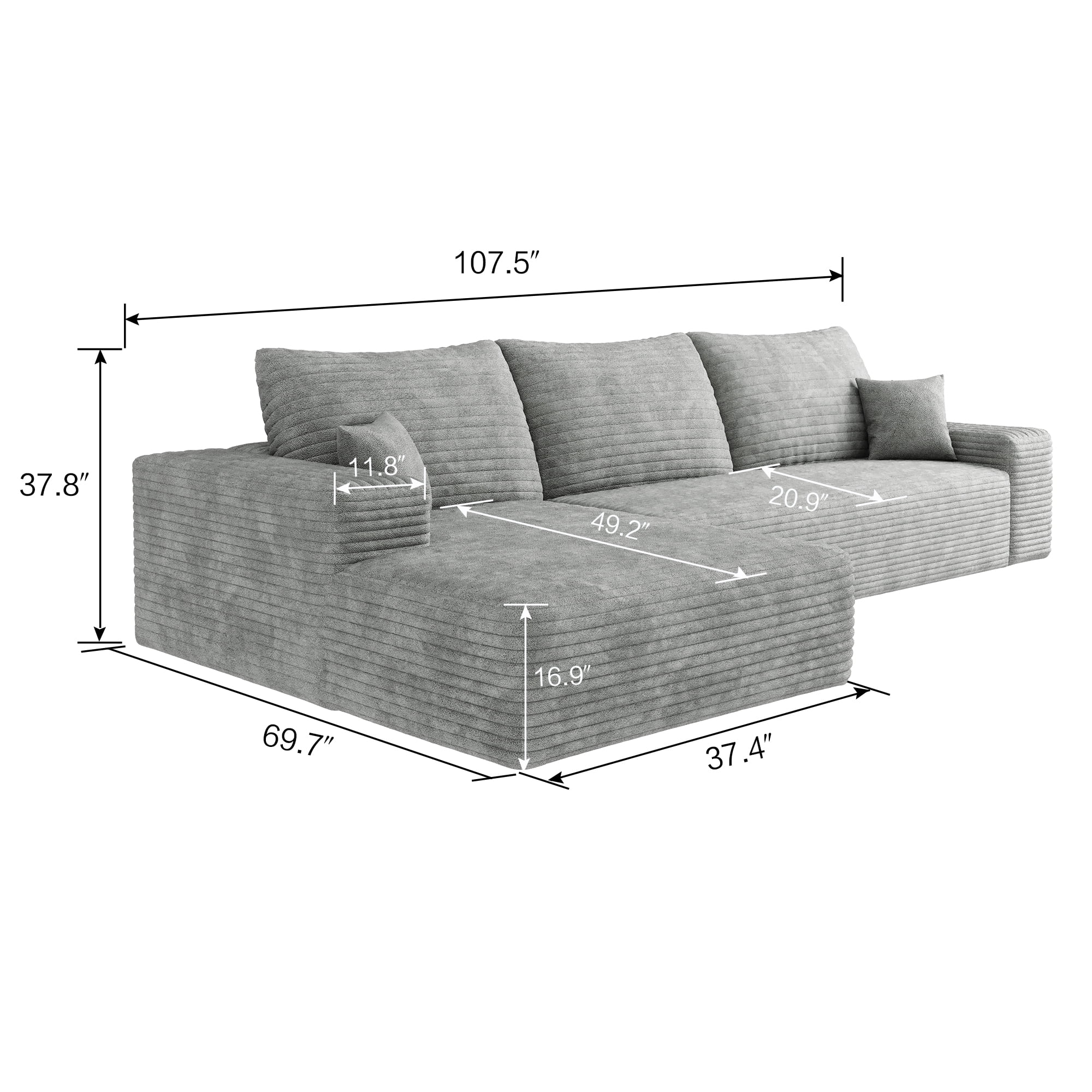 MAYEERTY 107" Gray Modern Modular Cloud Sectional No Assembly Neutral Room Decor