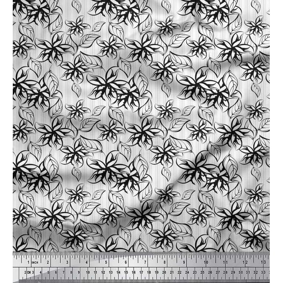 Soimoi Cotton Duck Fabric Stripe,Leaves & Floral Artistic Printed Fabric 1 Yard 42 Inch Wide