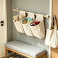 thumbnail image 4 of Beige Small Wall Hanging Cloth Pocket Organizer, No-Drill Storage Bag for Kitchen Bathroom Bedroom, Foldable Wall Mount Organizer for Toiletries Utensils, 8.3x3.9 Inches, 4 of 6