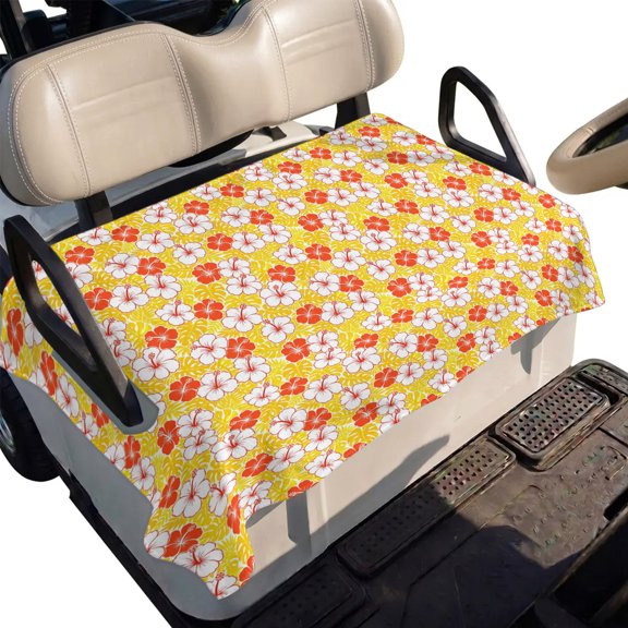 Golf Cart Seat Cover Red Yellow Hibiscus Floral Club Car Golf Cart Seat Covers Soft Absorbent Golfcart Towel Blanket Summer Tropical Leaves Golf Seat Covers for Cart Fits 2 & 4 Passenger 51"x31"