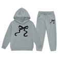 thumbnail image 2 of Angala 2 Piece Outfits For Girls Hooded Long Sleeve Bowknot Print Sweatshirt With Jogger Pants Set Girls Autumn Daily Wear Clothes, 2 of 3