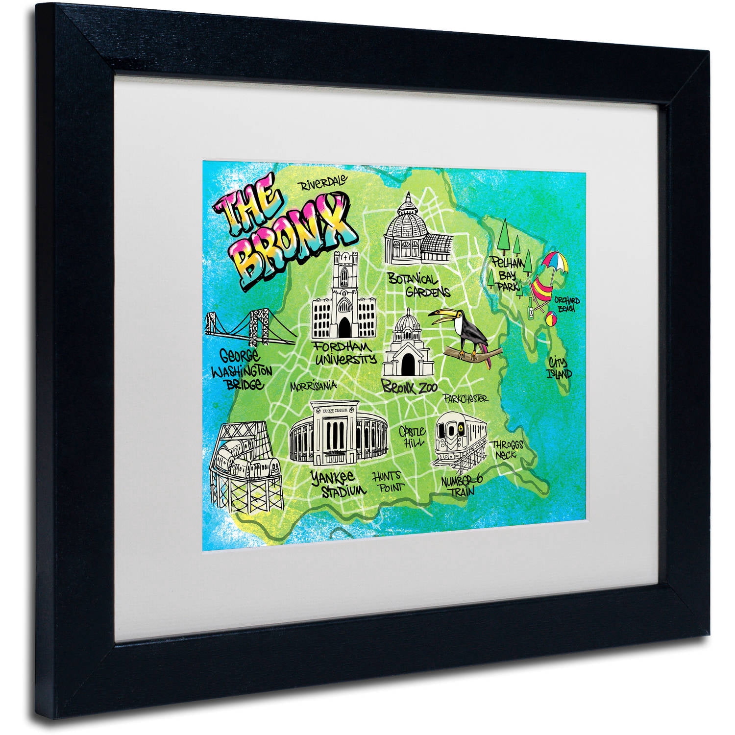 Trademark Fine Art "Bronx Map" Canvas Art by Elizabeth Caldwell, White Matte, Black Frame