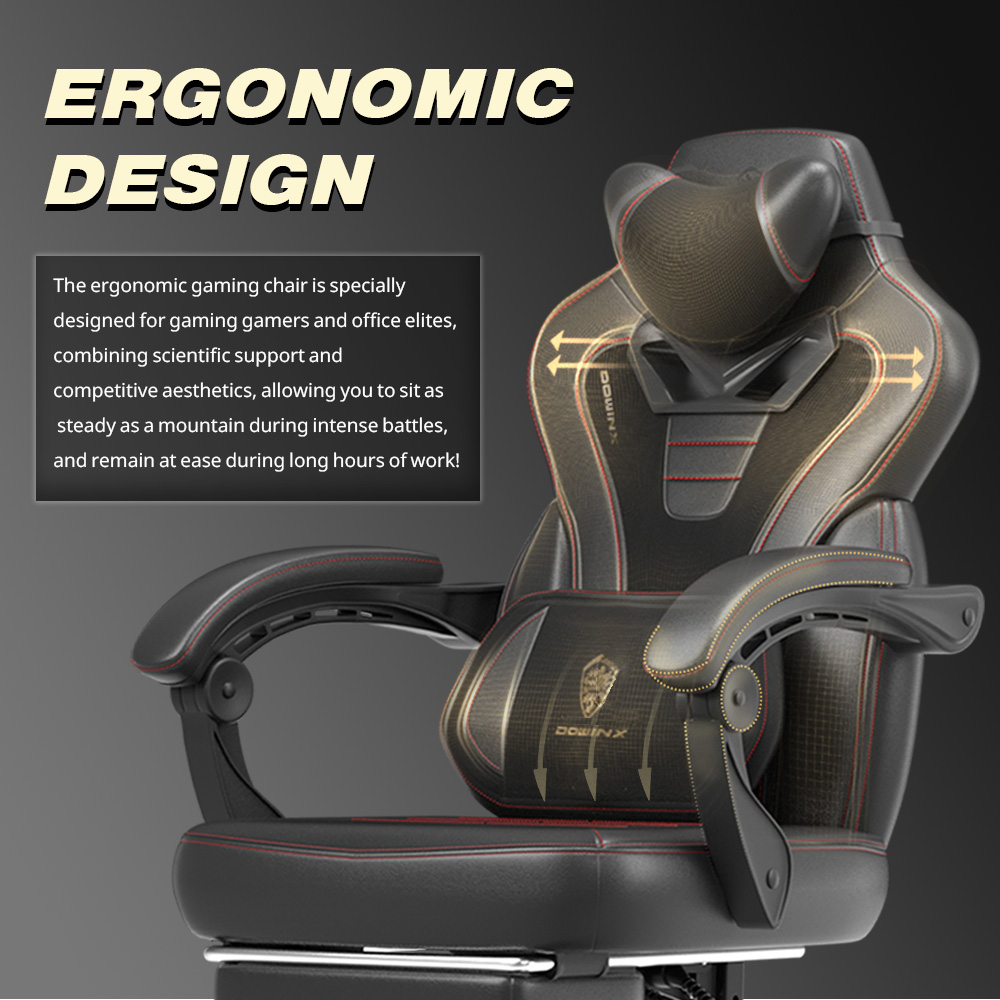 GOOSEA Gaming Chair with Footrest and Lumbar Massage, High Back Ergonomic Computer Desk Chair, Big and Tall Office Chair with Retractable Footrest, 300lbs, Black