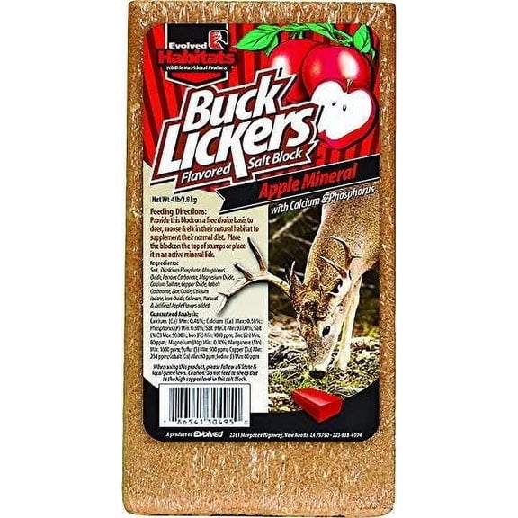 Evolved Habitats Buck Lickers Flavored Mineral Salt Block Deer Lick - With Calcium, 4 lbs