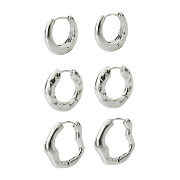 Time and Tru Women's Huggie Hoop Earring Set In Silver Plated Color