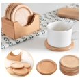 thumbnail image 2 of Posavasos de madera con soporte, juego de 6 posavasos de madera Wattne para bar, cocina, hogar, apartamento, posavasos redondos para el hogar y la cocina, madera de haya., 2 of 8