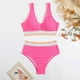 thumbnail image 5 of Traje de baño de 2 piezas para mujer, trajes de baño para mujer, bikini de color liso con escote en V, abertura y cintura alta con costuras, traje de baño de nailon para mujer, 5 of 6