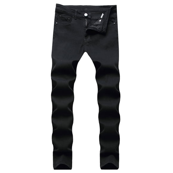 Ketyyh-chn99 Men Jeans 2024 Comfor t Flex Waistband Pants Classic Loose Fit Work Wear Trousers Black,32