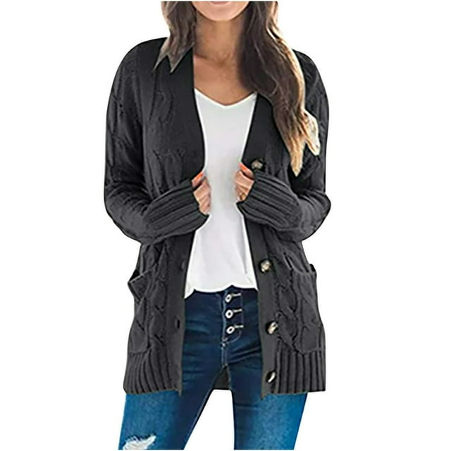 Cardigan Sweaters for Women Womens Long Sleeve Cable Knit Cardigan Sweaters Open Front Solid Fall Outwear with Pockets