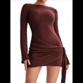 thumbnail image 2 of Vestido Mini Plisado Sin Espalda para Mujer, de Larga, Tejido A Crochet, Sexy, para Fiesta Marrón Rojizo S, 2 of 7