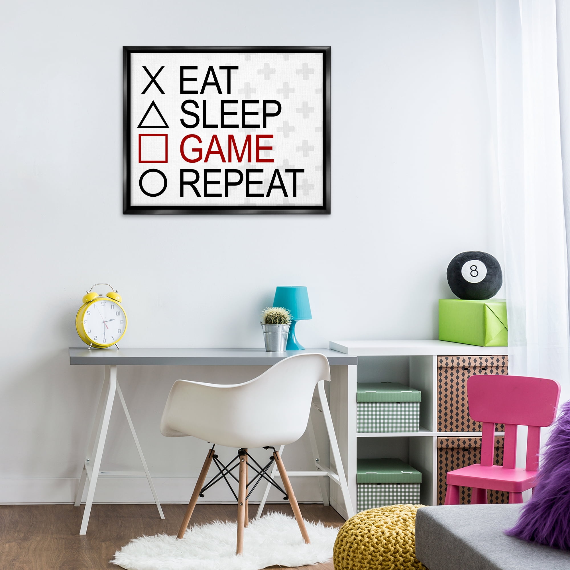 Stupell Industries Gamer Button Shapes Entertainment Painting Black Floater Framed Canvas Art Print Wall Art, 31 x 25