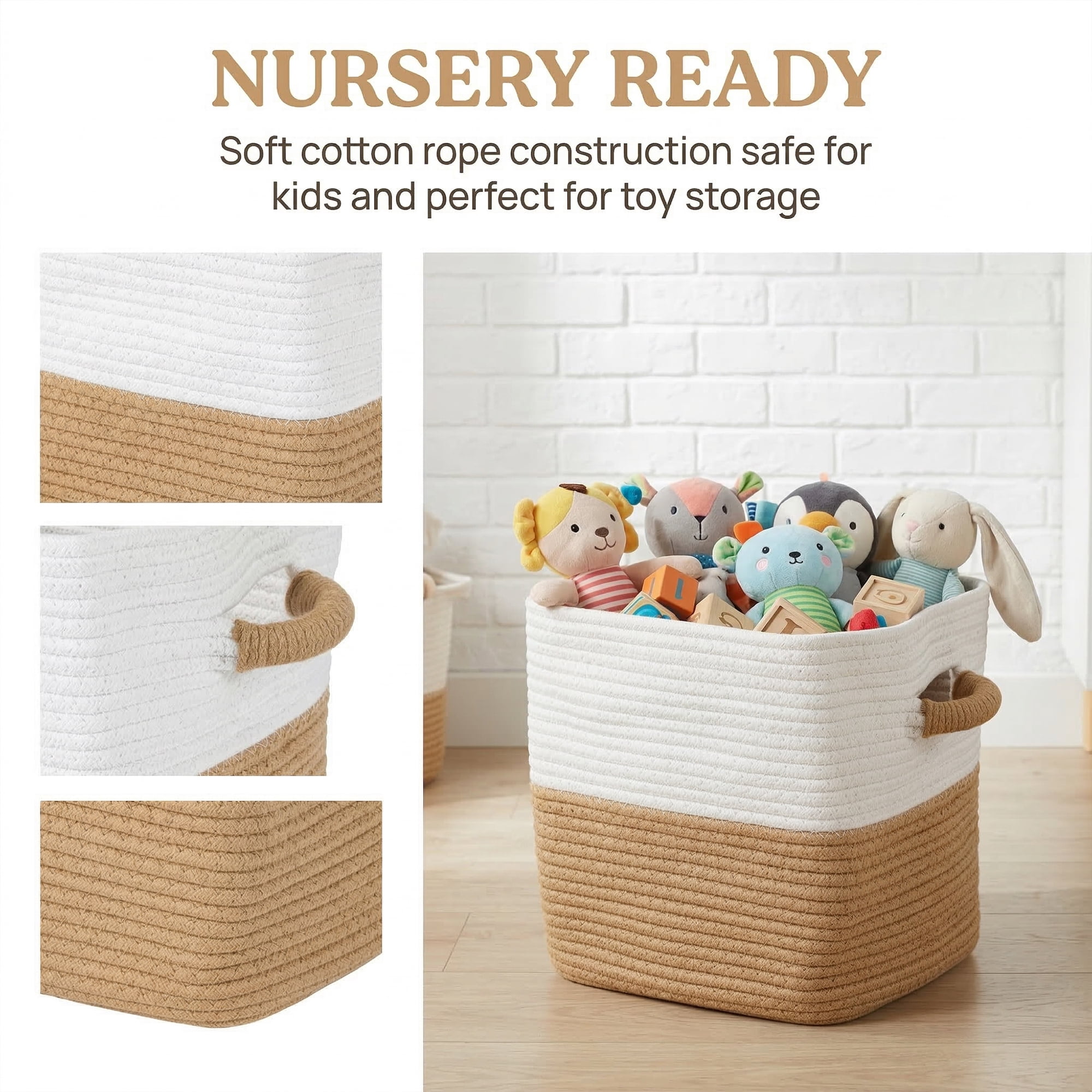 Unique Bargains Woven Storage Basket Shelf Closet White Brown 11*11*11in