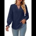 thumbnail image 1 of Camisa Informal de Larga con Cuello en V para Mujer Azul Oscuro L, 1 of 10