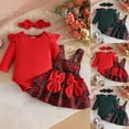 thumbnail image 2 of Ulanda Baby Girl Christmas Clothes Plaid Outfits Long Sleeve Romper Overall Skirt Dress Cute Newborn Outfit (Red, 0-3 Months), 2 of 6