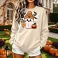 thumbnail image 5 of HomeDM Halloween Long Sleeve Sweatshirts Pumpkin Graphic Pullover Tops Crew Neck Cute Ghost, 5 of 6