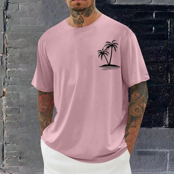 Bnwani Shirts for Men Quick Dry Printed Shirts Comfortable Tee Pink 4XL