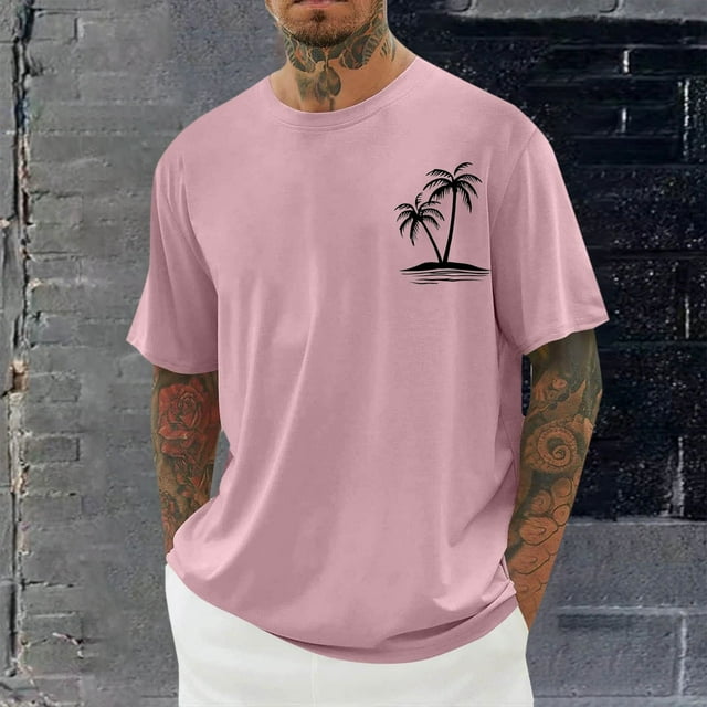 Mareep Chemise pour Hommes M-4TG Col Rond Imprimé Mode Décontractée Manches Courtes Col Rond Chemises Vêtements d'Été Liquidation