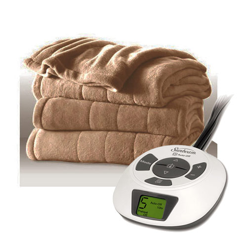 Sunbeam Channeled Velvet Plush Electric Heated Blanket Twin Size
