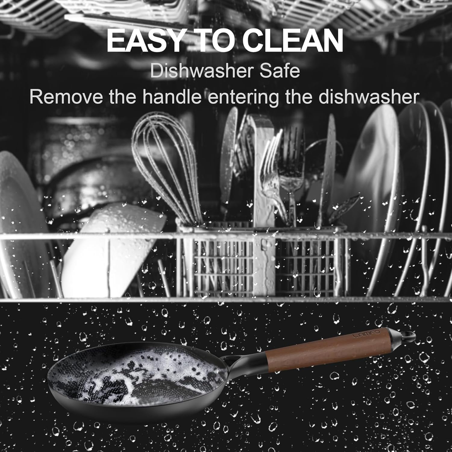 Cast Iron Frying Pan 10 Inch Non Stick Skillet with Removable Handle, PFAS-Free Oven Safe Dishwasher Safe for Home Cooking