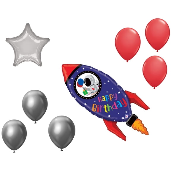 LOONBALLOON Space, Alien, Rocket Theme Balloon Set, 40 Inch Birthday Rocket Balloon, Star Foil and 6x latex balllons