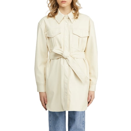 NVLT Women's Vegan Leather Belted Shacket