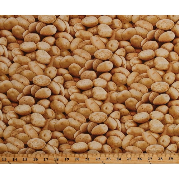 Cotton Potatoes Allover Potato Harvest Vegetables Veggies Food Festival Cotton Fabric Print by the Yard (575GOLD)