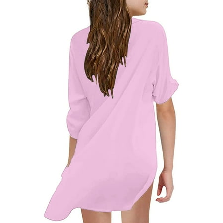 Aayomet Dresses For Girls Little Girl s Kids Swimsuit Beach Cover Up For Girl Chiffon Shirt Bikini Beachwear Bathing Suit Beach Pink 12-13 Years