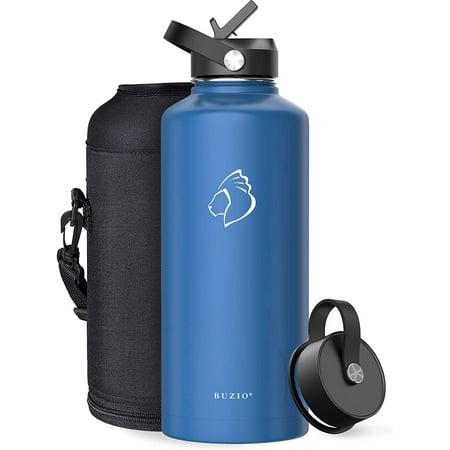 BUZIO Insulated Water Bottle with Straw Lid and Flex Cap, 32oz, 40oz, 64oz, 87oz Modern Double Vacuum Stainless Steel Water Flask, Cold for 48 Hrs Hot for 24 Hrs Simple Thermo Canteen
