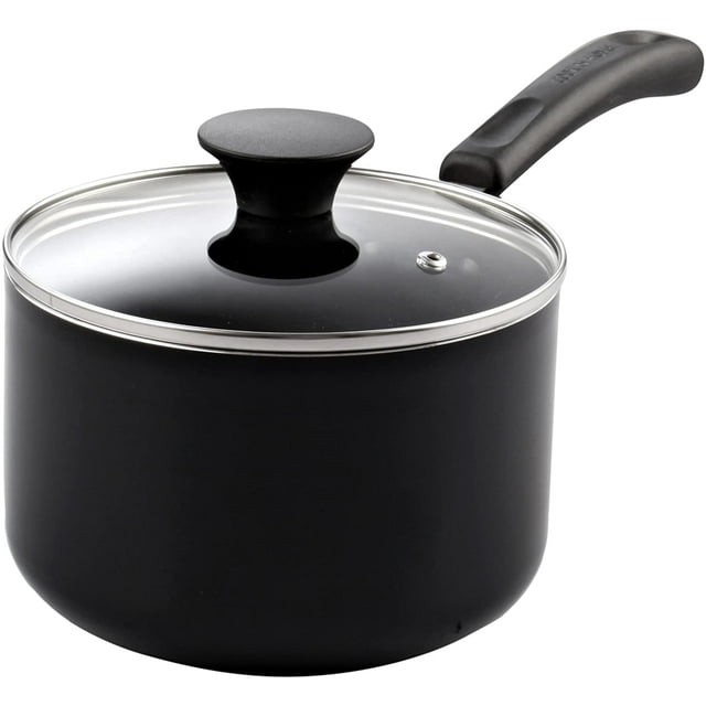 Cook N Home Cacerola antiadherente con tapa de vidrio Cacerola de 1 cuarto de galón Cacerola pequeña antiadherente para cocinar leche de aluminio Negro
