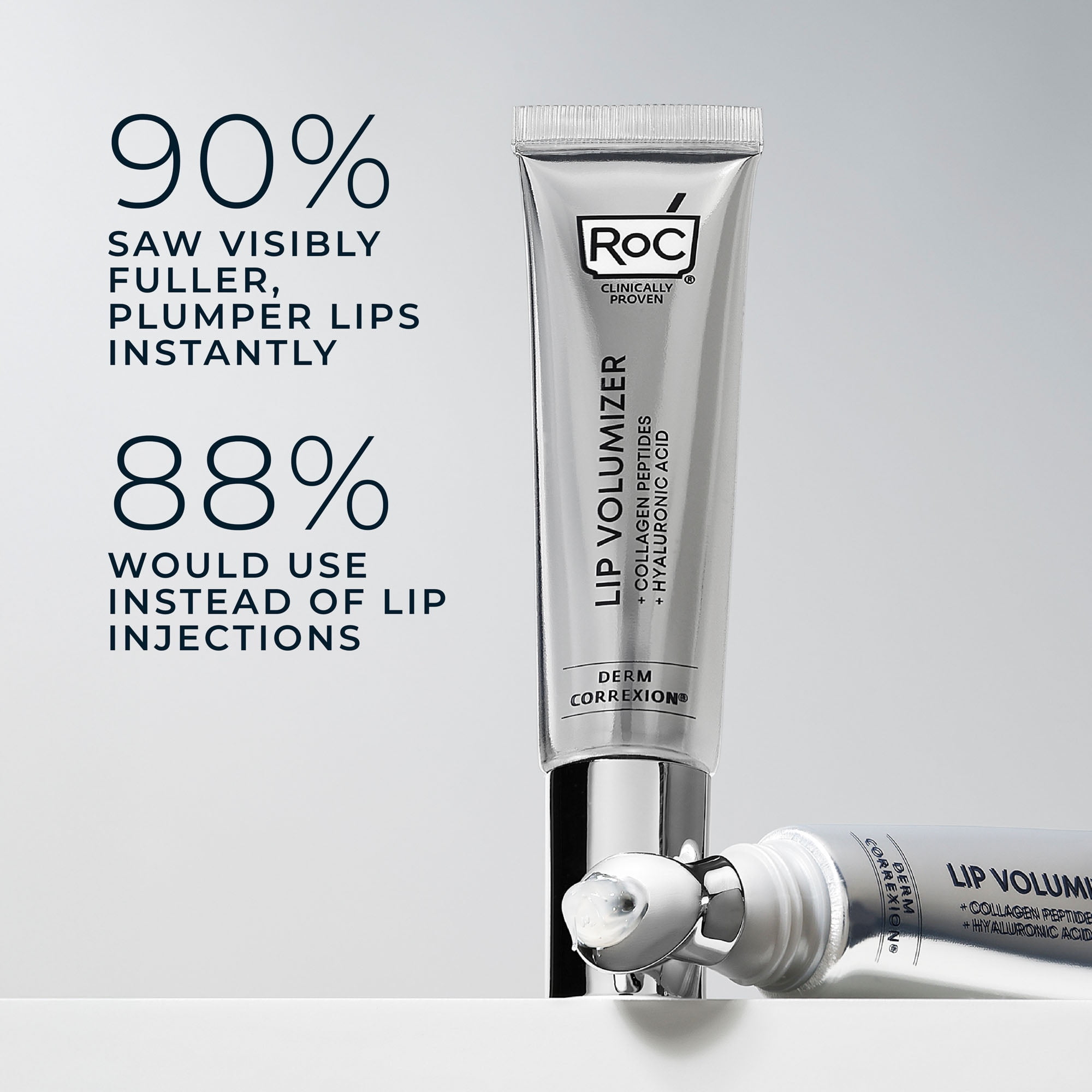 RoC Derm Correxion Lip Volumizer Lip Plumper with Hyaluronic Acid + Pro-Collagen Peptide*, 48-Hour Hydration, Fragrance-Free, Non-Sticky, 0.34 fl oz