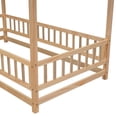 thumbnail image 3 of Twin Size Wooden Bed with House Roof Frame, House Bed Frame with Fence Guardrails for Girls Boys Teens, Natural, 3 of 9
