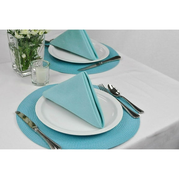 Contemporary Home Living Round Woven Cotton Placemats - 14.75" - Aqua Blue - Set of 6