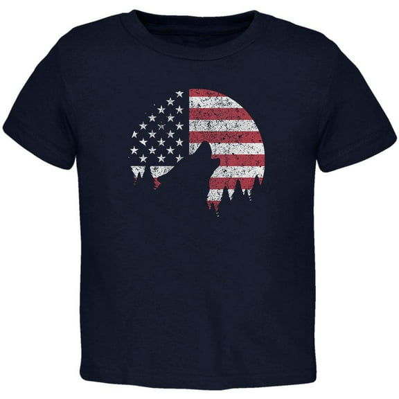 4th Of July Wolf Silhouette Flag Moon Toddler T Shirt Navy 4T