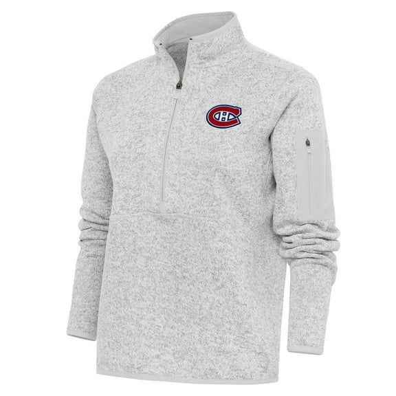 Women's Antigua Heather Gray Montreal Canadiens Team Logo Fortune Quarter-Zip Jacket