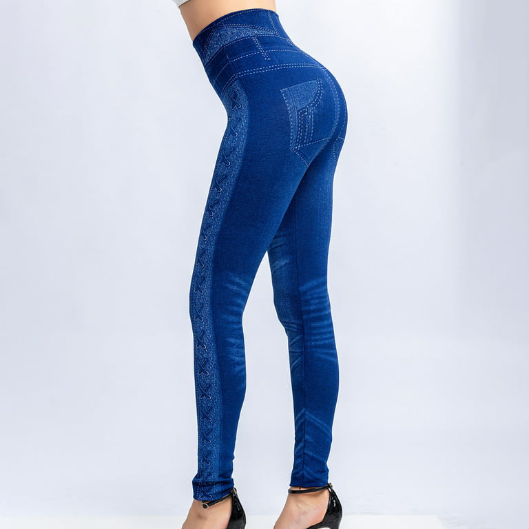 Reduce Price Hfyihgf Womens Denim Print Leggings High Waist Fake Jeans Butt  Lifting Seamless Trouser Skinny Pants Look Print Jeggings(Blue,3XL) 