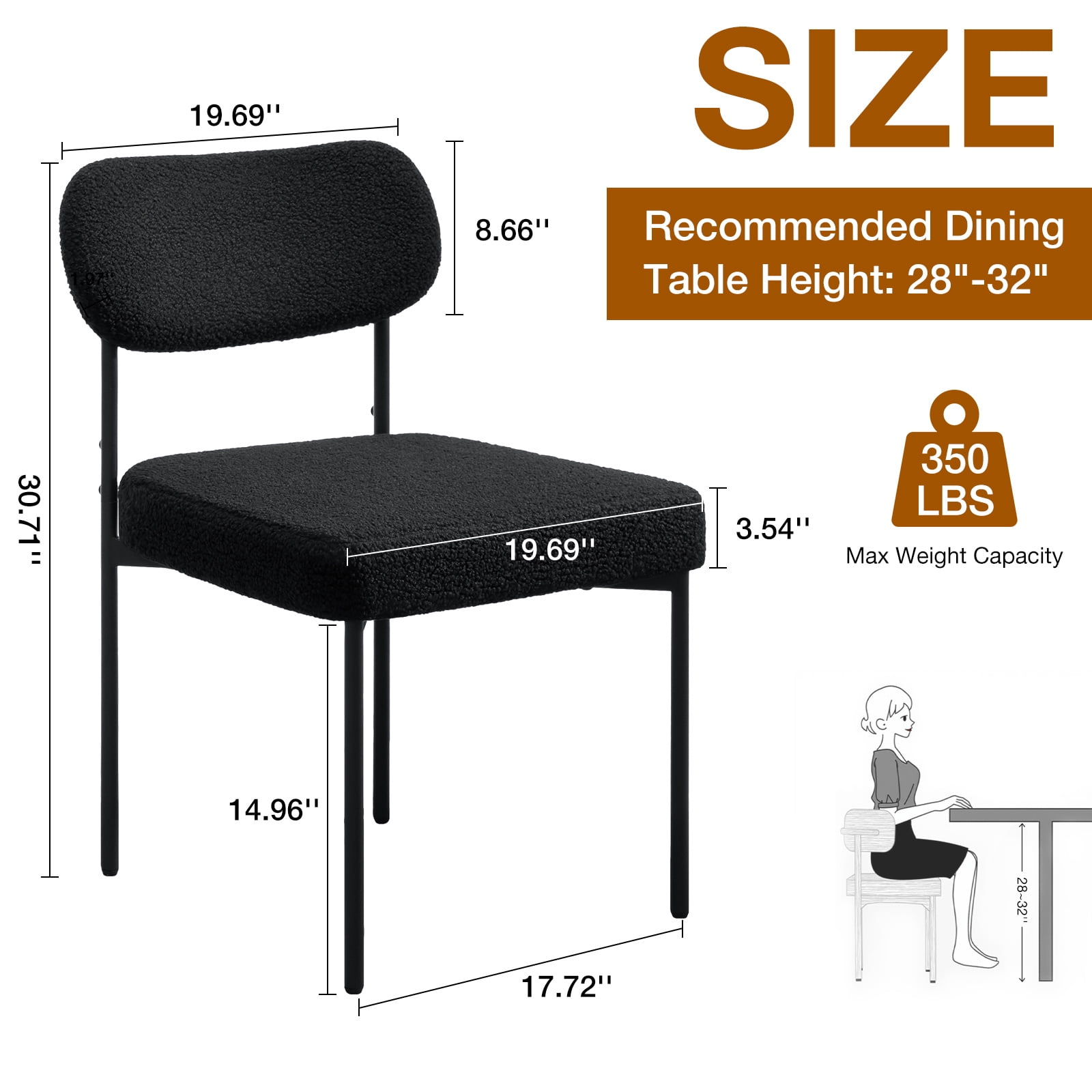 Hommpa Boucle Dining Chairs Set of 6 Modern Upholstered Kitchen Dining Room Chairs with Backrest & Metal Legs Accent Side Chairs Black for Dining Kitchen Living Room Bedroom