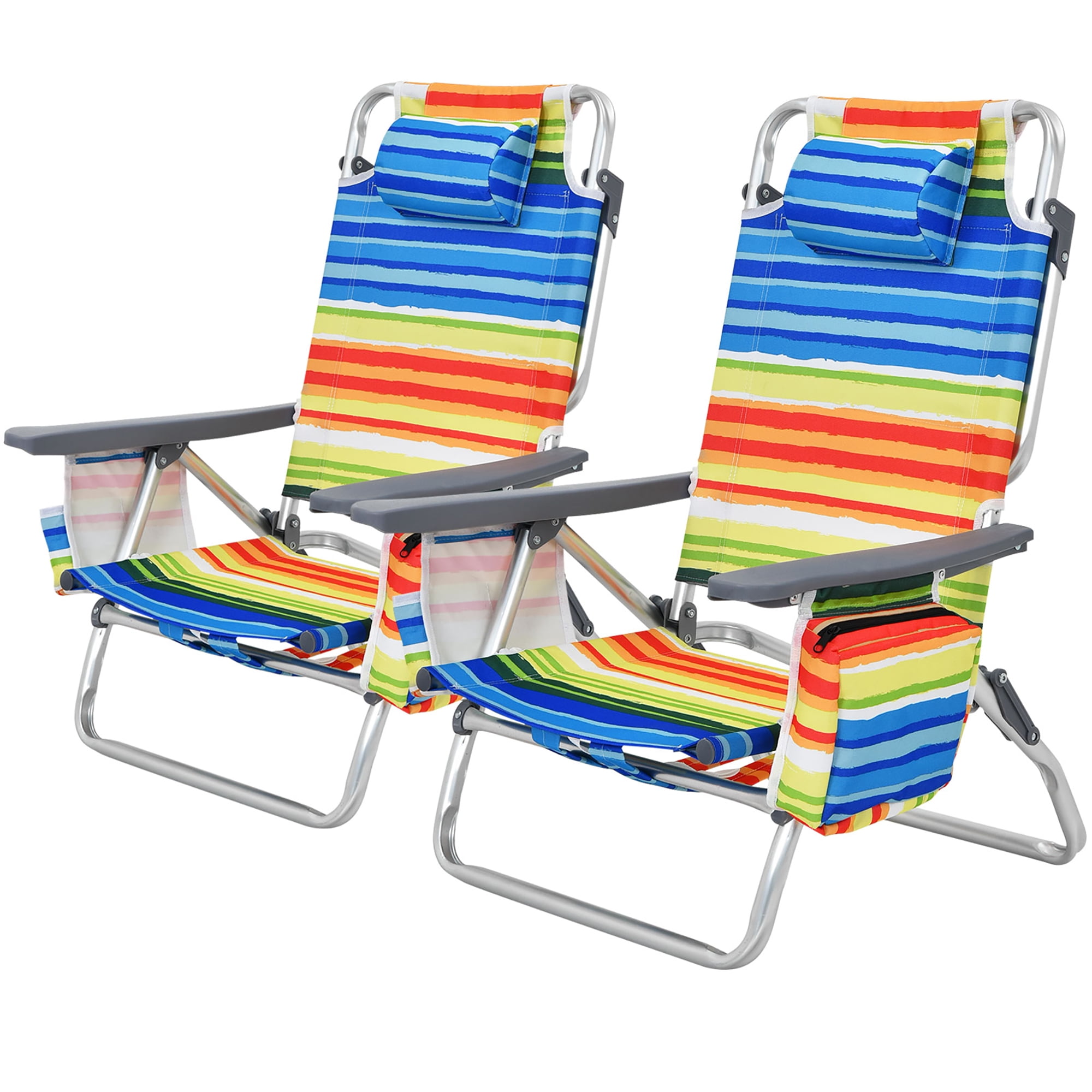 Costway 2-Pack Folding Backpack Beach Chair 5-Position Outdoor Reclining Chairs with Pillow Yellow