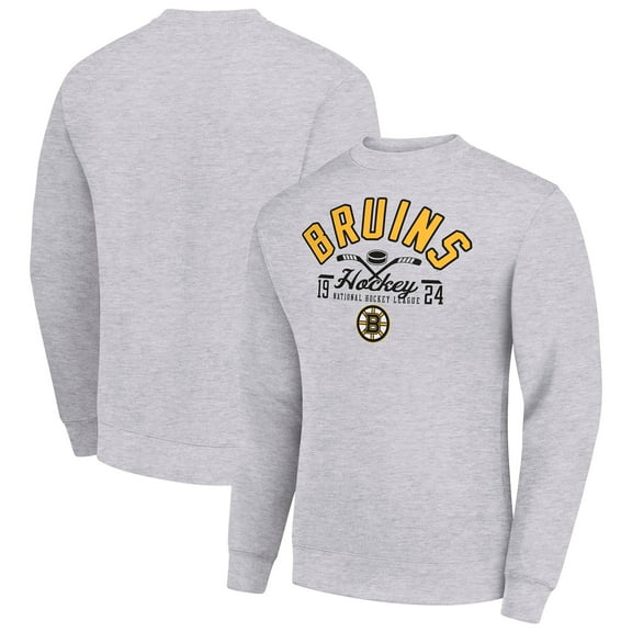 Men's Starter Heather Gray Boston Bruins Stick And Puck Logo Fleece Pullover Sweatshirt