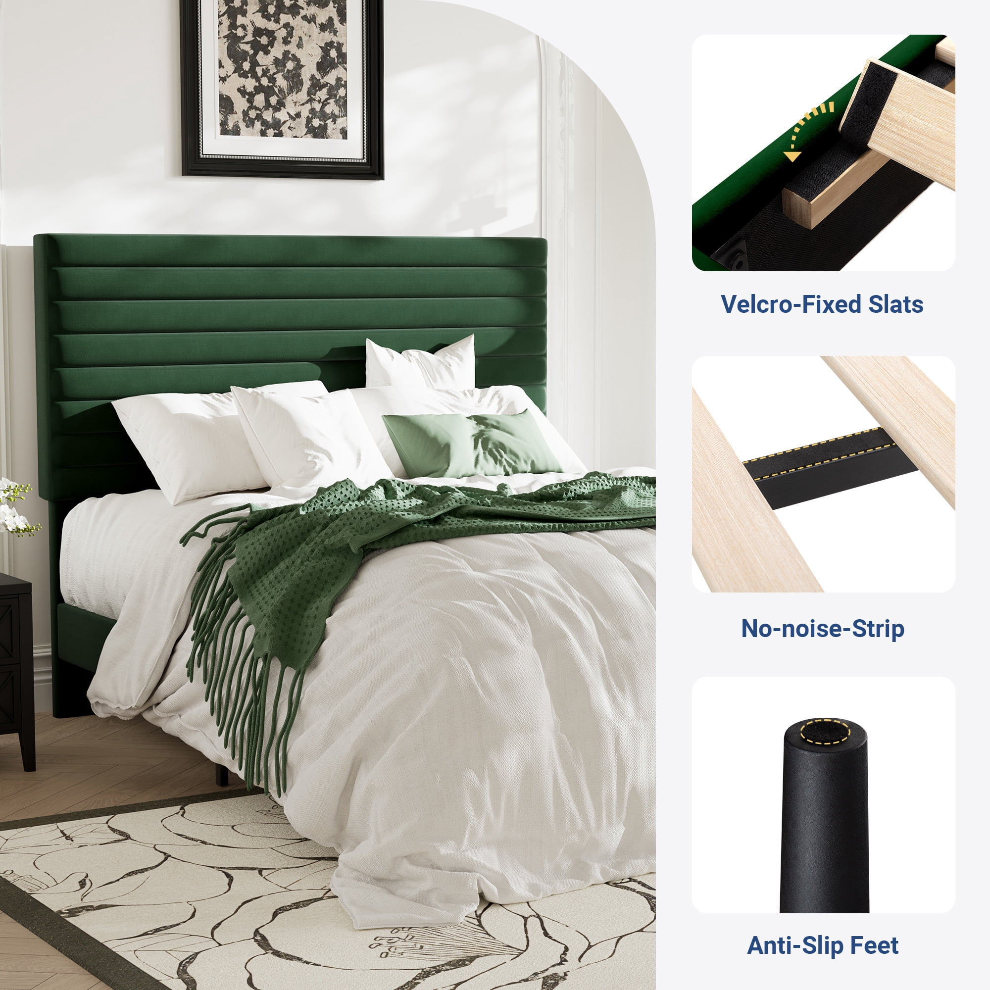 Allewie Full Size Adjustable Headboard Bed Frame with 7.9'' Underbed Storage, No Box Spring Needed, Green