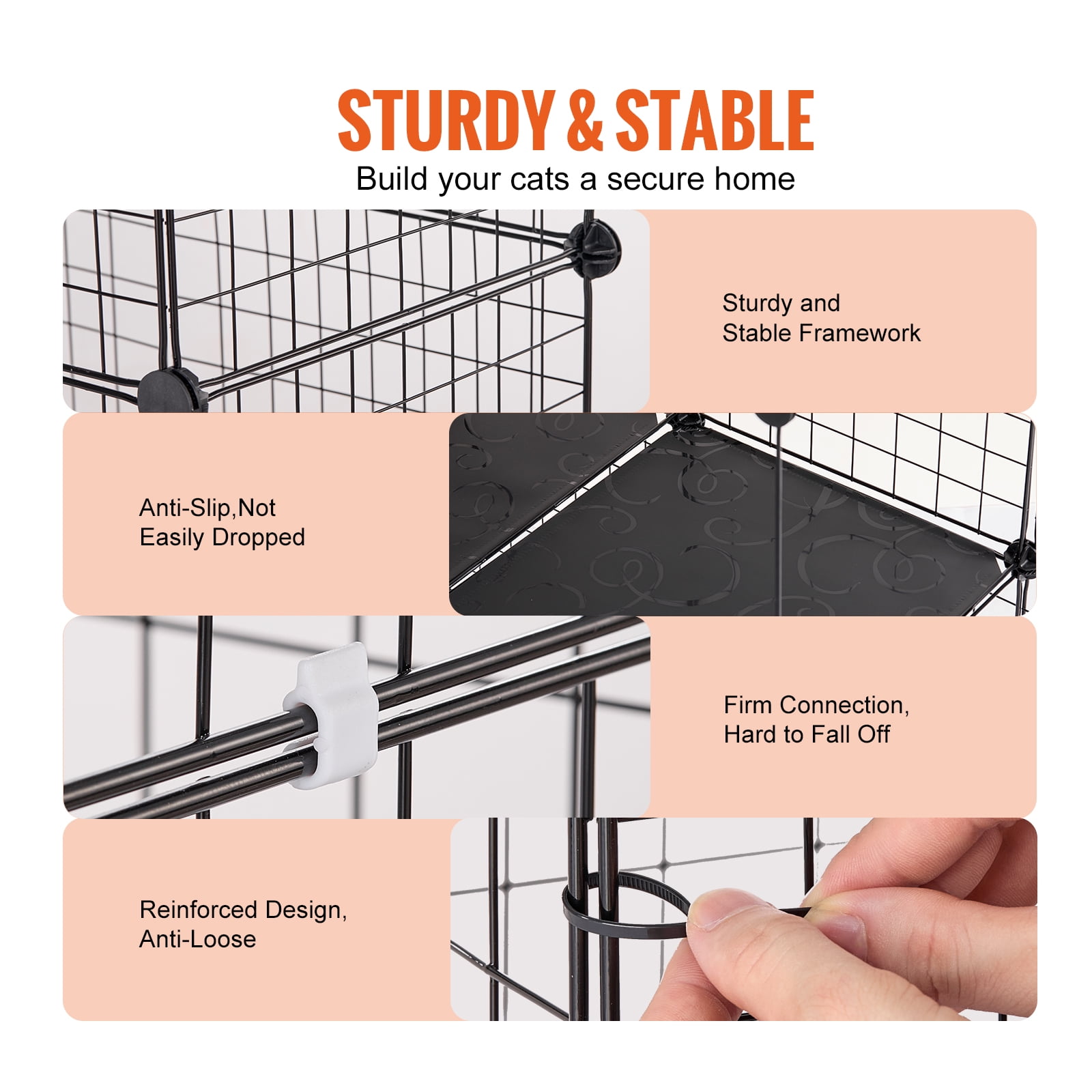 VEVOR Large 4-tier Cat Cage, 41 x 28 x 55", Detachable Metal Wire Cat Enclosure, with 4 Front Doors Hammock Ramp ladders, Indoor & Outdoor Crate Exercise Place Ideal for Kitty, Small Animals, Black