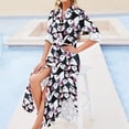thumbnail image 4 of Robe en Chiffon Animal Arctic Imprimé Drôle de Macareux Robes Mignonnes Femme Manches Longues Style Rue Col en V Oversize Robe Décontractée, 4 of 5