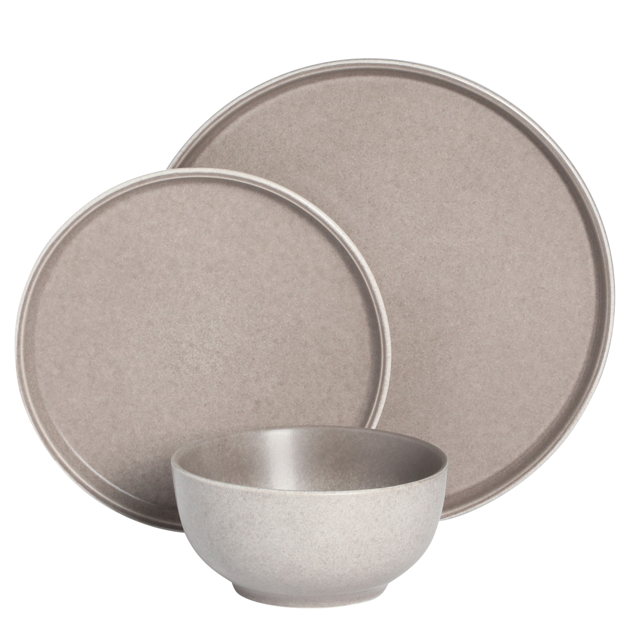 Gibson Elite 12 Piece (Service for 4) Eden Rock Reactive Glaze Round Dishes Stoneware Dinnerware Set - Matte Brown