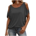 thumbnail image 2 of Gamivast Cold Shoulder Tops for Women Short Sleeve Scoop Neck T Shirts Casual Loose Fit Summer Blouses Basic Flowy Tees for Daily Vacation Dark Gray S, 2 of 8